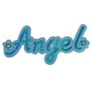 Angel Blue Sequin Text Embroidered Patch